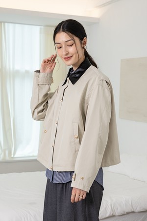 Leather collar jacket_BEIGE