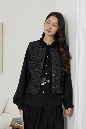 V-neck pleated shirt_2color