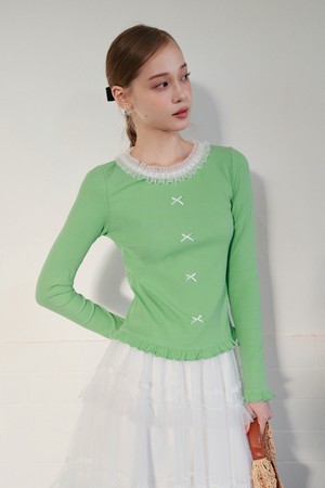 Bow ruffle long sleeve top