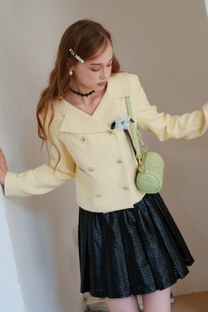 Flower button double tweed jacket