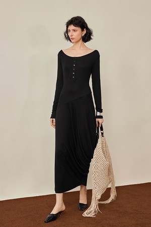 Henry neck long sleeve dress_2color