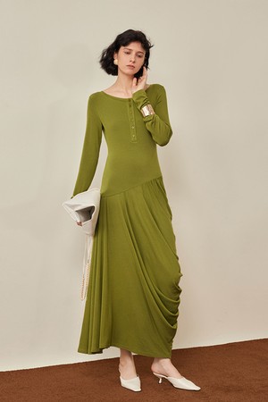 Henry neck long sleeve dress_2color
