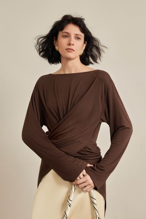 Cross-wrap waist long top