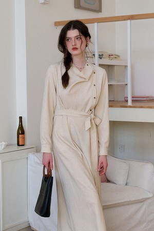 Collar diagonal placket long dress