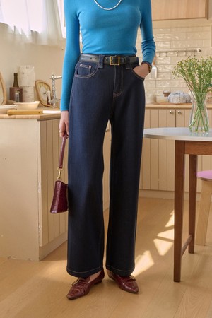 Fit stretch wide-leg pants_2color