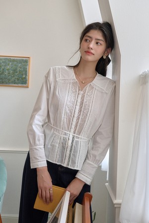 Paneled lace collar blouse