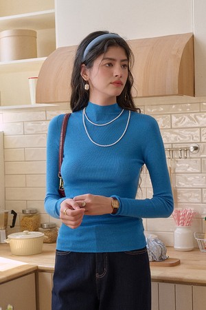Washable semi-turtleneck top_4color