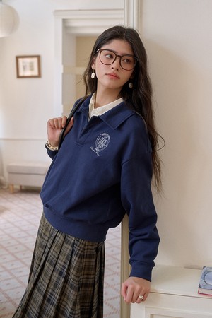 Embroidery collar pullover top_3color