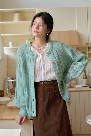 Cable sleeve knitted cardigan_2color