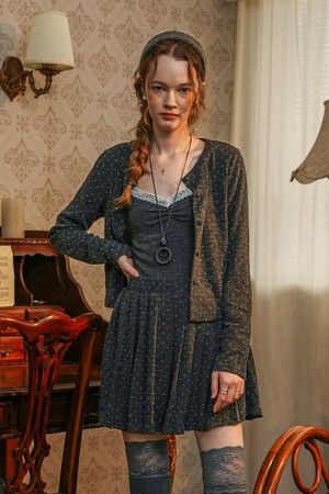 Polka dot knitted three-piece set_CHARCOAL