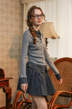 Fake two-piece knit and skirt set_GRAY