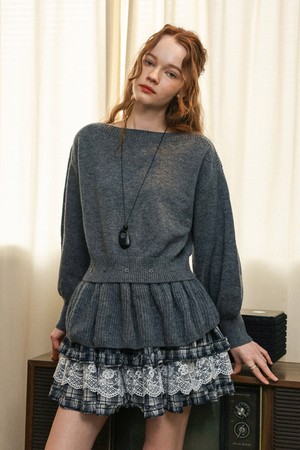 Knitted skirt hem top_GRAY