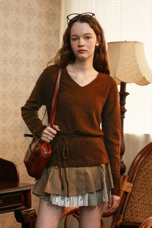 Drawstring hem knit top_BROWN