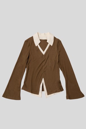 Fake two-piece shirt knit top_2color
