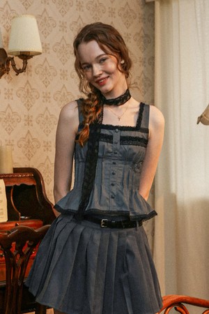 Lace pattern hem tank top_GRAY