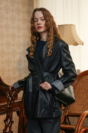 Striped cuff leather jacket