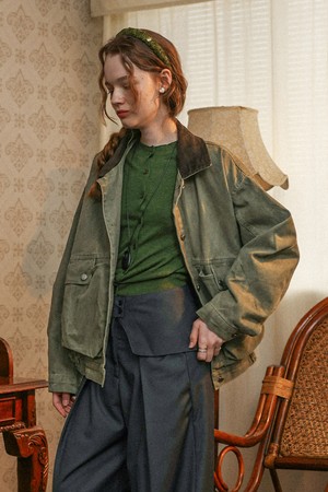 Corduroy zipper jacket_KHAKI