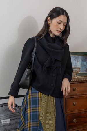 Warm autumn jacket and muffler set_BLACK