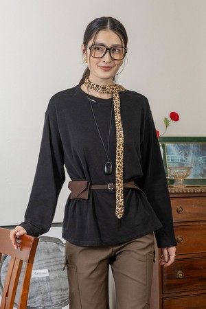 Solid color blouse with patterned tie set_2color