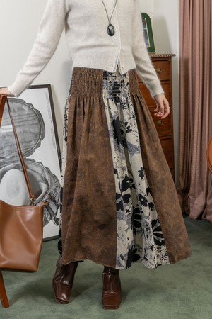 Brown patchwork fabric skirt