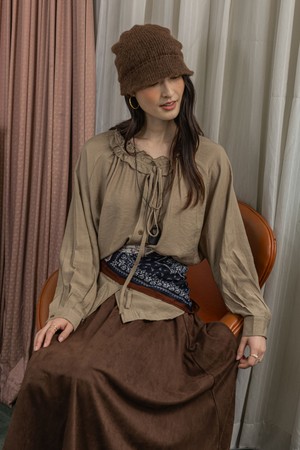 Fungus collar ribbon shirt_KHAKI