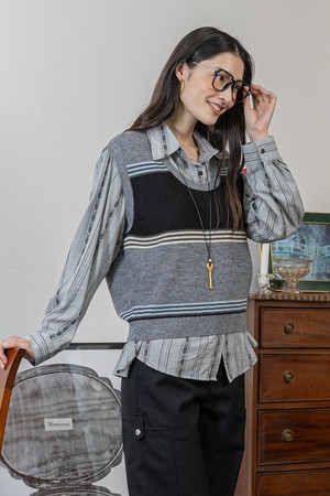 Gray vertical striped shirt