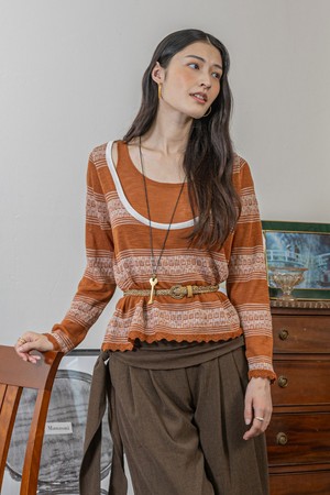 Brown striped two-piece knitted top