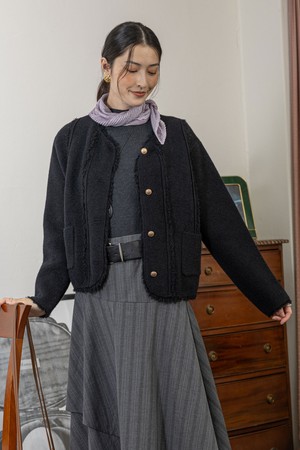 Round button knitted jacket_BLACK