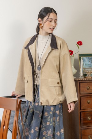 Corduroy loose collar jacket_BEIGE