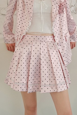 Polka dot lace pleated skirt