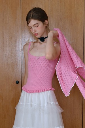 Pink ruffle knit camisole