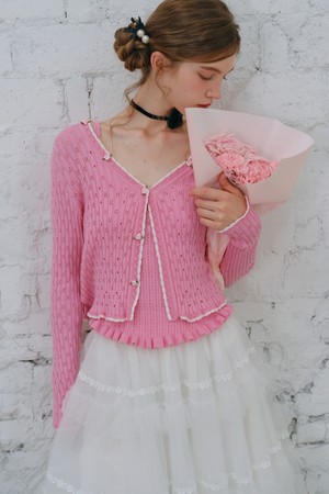 Pink flower knit cardigan