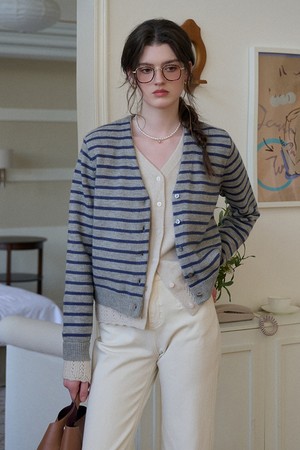 Fake striped knitted cardigan_2color