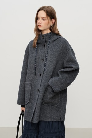 String hooded mid-length coat_2color