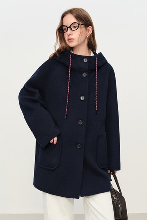 String hooded mid-length coat_2color