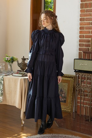 Palace ruffle cotton dress_NAVY