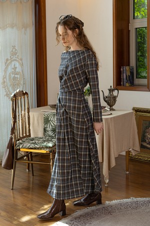 Irregular plaid dress_BLUE