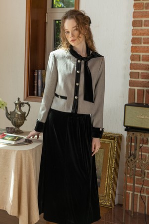 Elegant velvet jacket and skirt set_GRAY