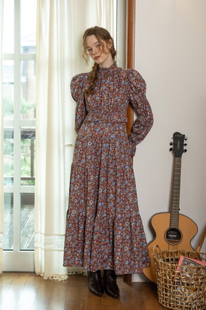 Red flower long sleeve dress