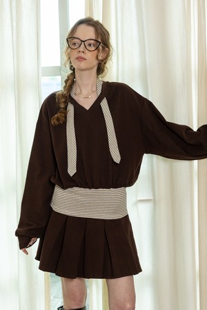 Tie top and skirt set_BROWN