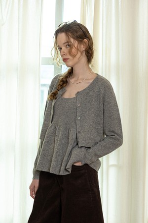 Solid knit vests and cardigan set_2color