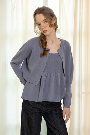 Solid knit vests and cardigan set_2color