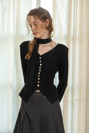 Irregular buttons blouse_2color