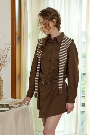 Autumn shirt skirt top_BROWN