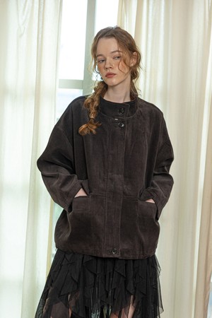 Corduroy collar loose jacket_CHARCOAL