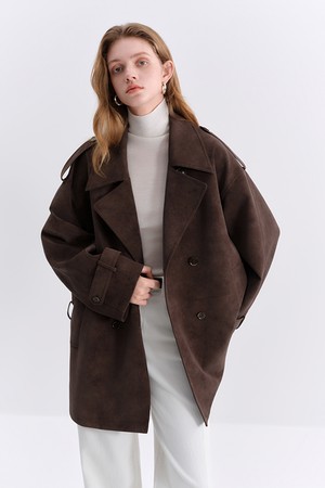 Suede belted half coat