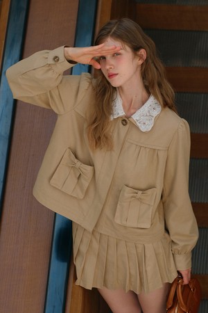 Simple ribbon pocket jacket