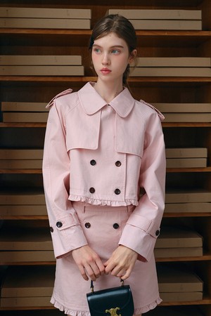 Ruffle short trench coat