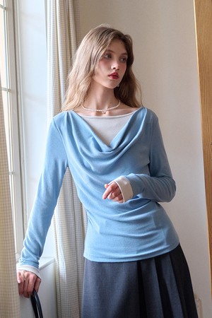 Fake two-piece collar top_2color