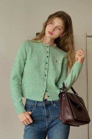 Cat embroidery knit cardigan_2color